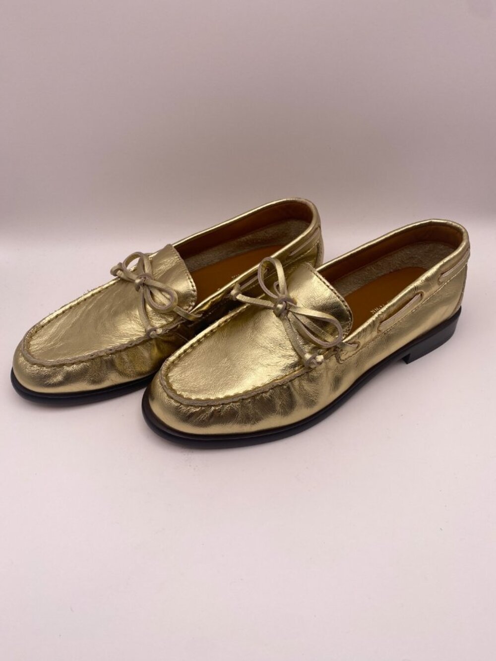Rag & Bone Womens Carter Gold Metallic Leather Boat Shoes Sz 6.5